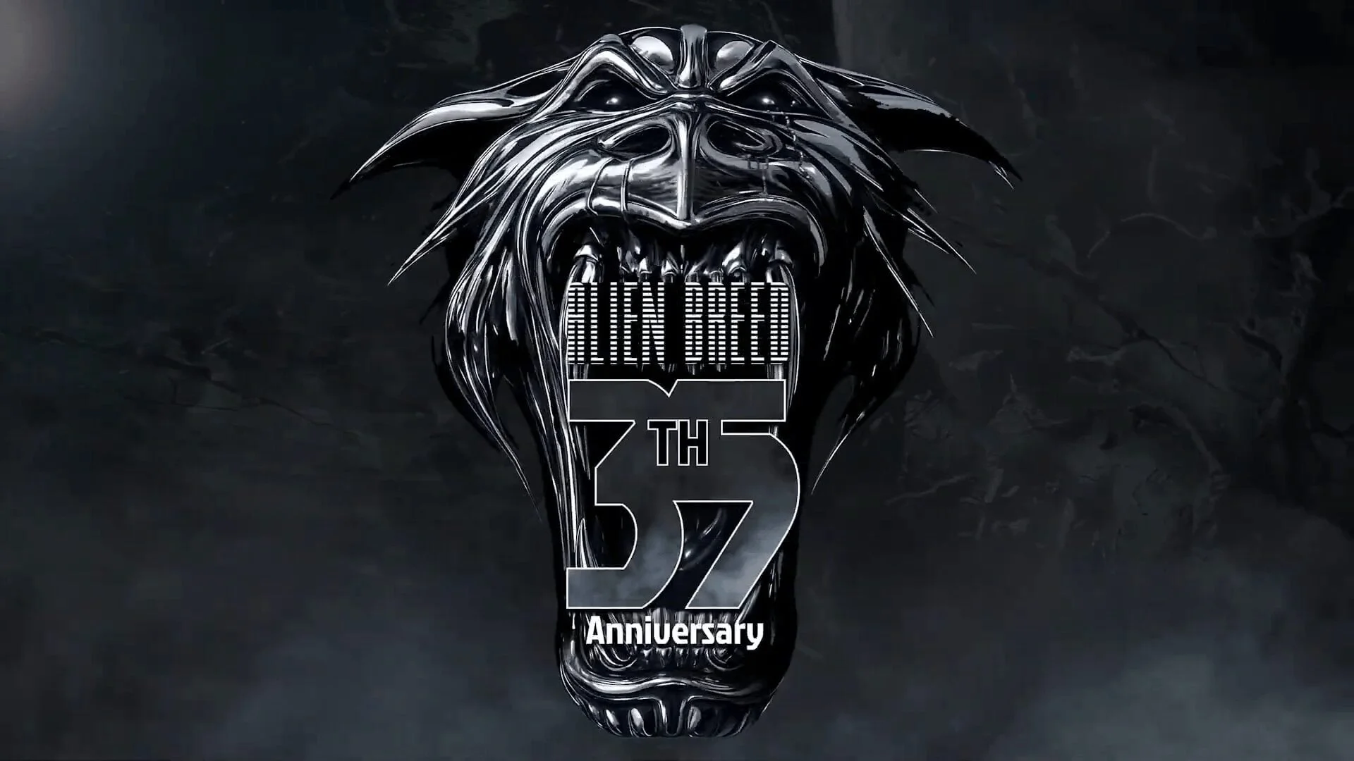 Visuel officiel de l'Alien Breed 35th Anniversary Collection, montrant une gueule métallique menaçante ouverte sur le logo du jeu