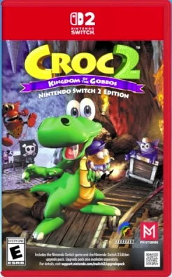 Image de la vidéo d'Argonaut : la boîte Switch 2 de Croc 2 Kingdom of the Gobbos, Nintendo Switch 2 Edition, avec les logos ESRB E et PM Studios