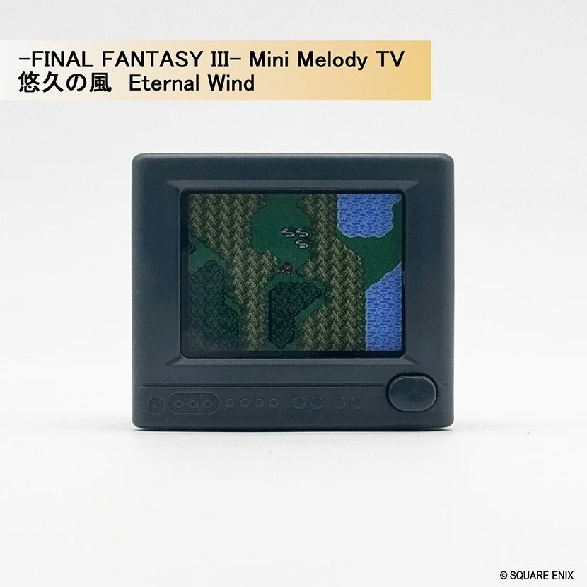 Figurine Mini Melody TV de Final Fantasy III, écran affichant une carte du monde vue du ciel