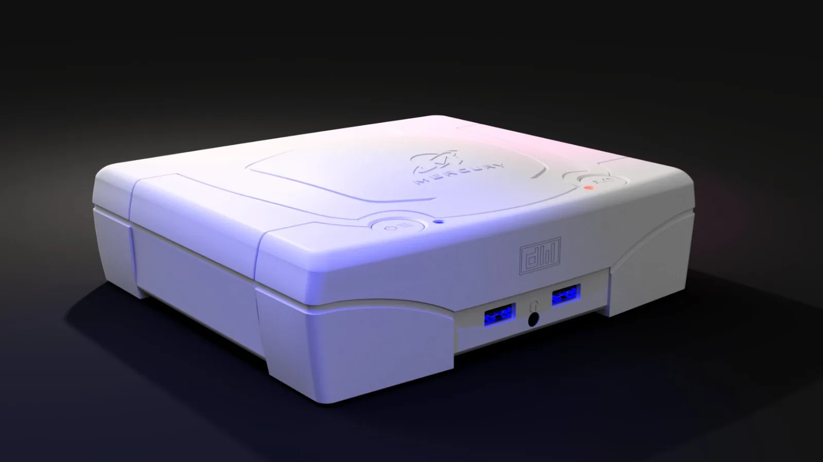 Rendu officiel : le Mercury vu de trois quarts avant, ses deux ports USB bleus et une prise jack en façade