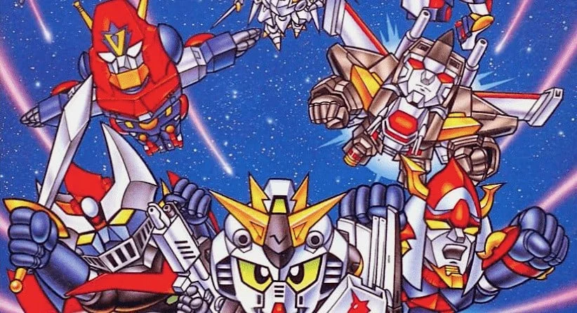 Jaquette originale japonaise de Super Robot Wars 4, montrant plusieurs robots géants colorés en plein combat