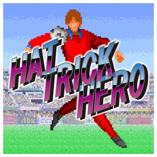 Vignette de Hat Trick Hero : un footballeur en tenue rouge et un ballon devant un stade