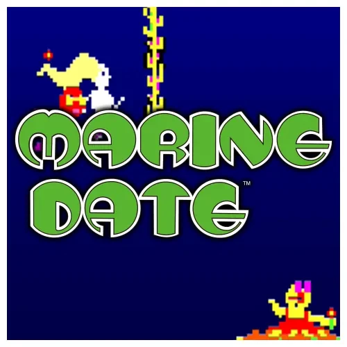 Vignette de Marine Date : le logo vert sur fond bleu, avec deux petits personnages
