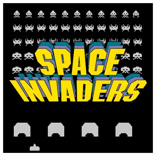 Vignette de Space Invaders : le logo jaune devant des rangées d'envahisseurs et quatre abris