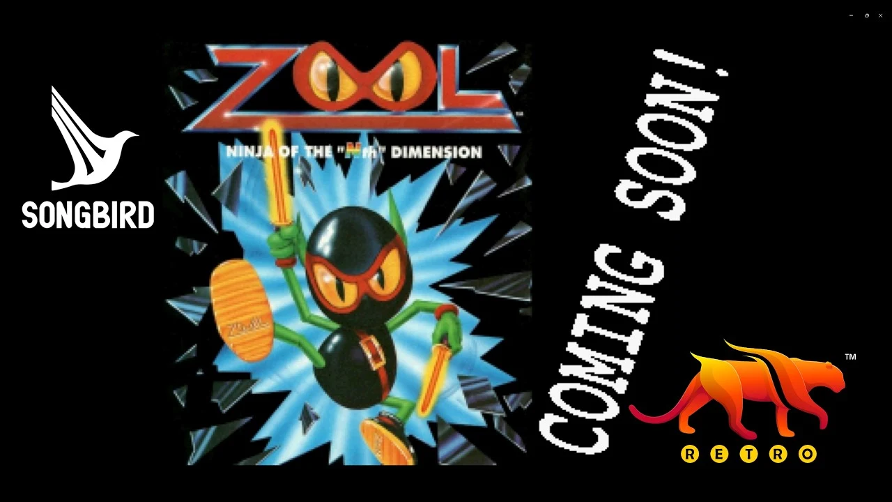 Vignette de la vidéo de présentation de la Zool Collection, montrant la jaquette originale de Zool à côté du logo Songbird et de la mention Coming Soon