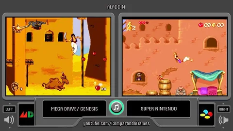 Comparaison côte à côte des versions Mega Drive et Super Nintendo d'Aladdin