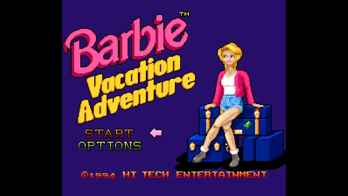 L'écran-titre de Barbie: Vacation Adventure, daté 1994, jamais sorti