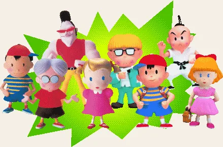 Illustration réunissant les personnages de Mother et d'EarthBound