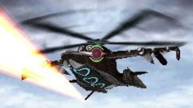 Un hélicoptère d'attaque tirant un missile dans une capture de Dirge of Cerberus: Lost Episode