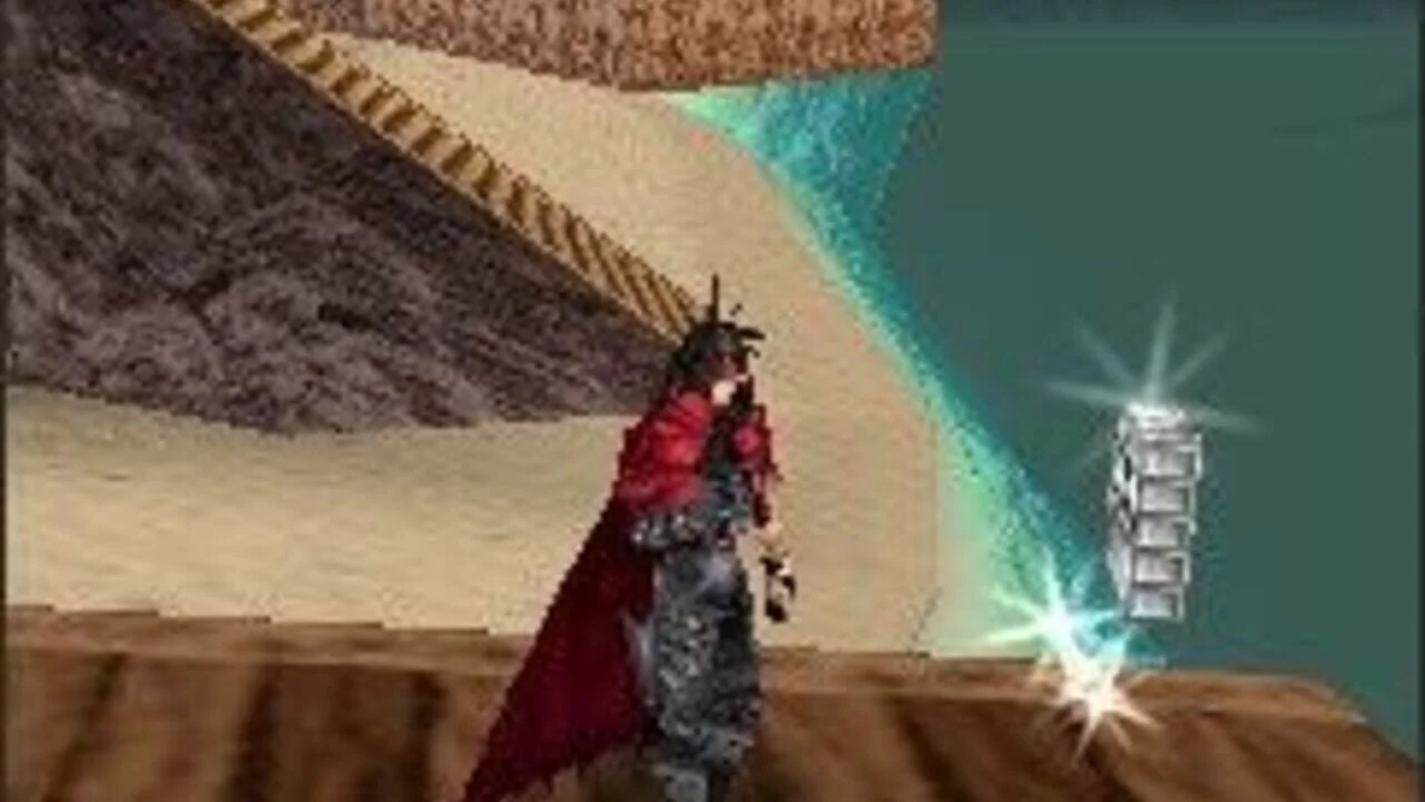 Vincent Valentine dans un canyon désertique, capture du jeu mobile Dirge of Cerberus: Lost Episode -Final Fantasy VII-