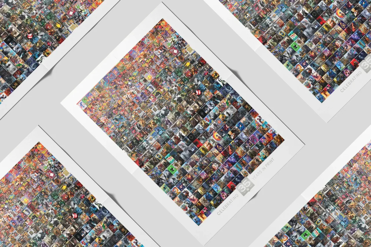 Visuel officiel de l'anniversaire des 35 ans de Game Informer, composé d'un assemblage de couvertures historiques du magazine