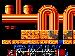 Capture d'un niveau de Lemmings Mega Edition avec des colonnes de briques orange