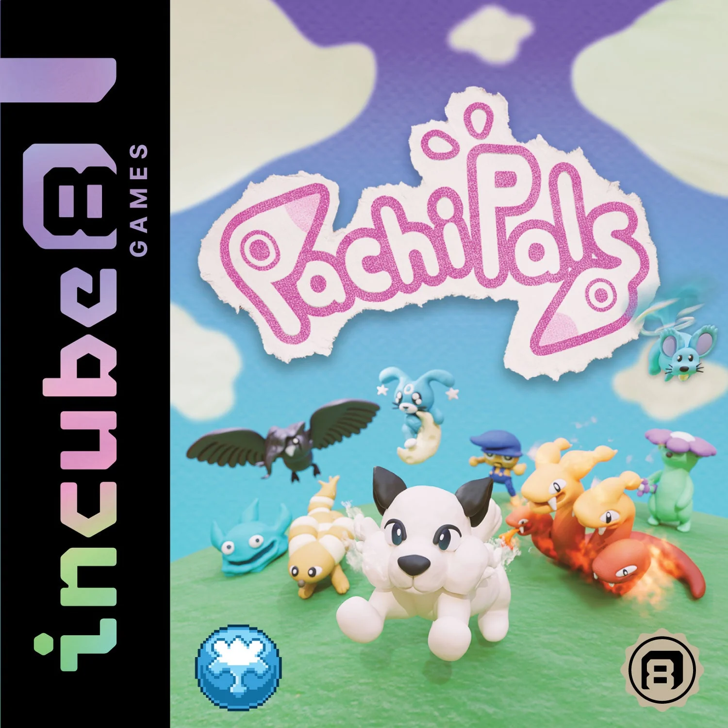 Jaquette illustrée de PachiPals pour Game Boy Color, avec une créature aux couleurs pastel