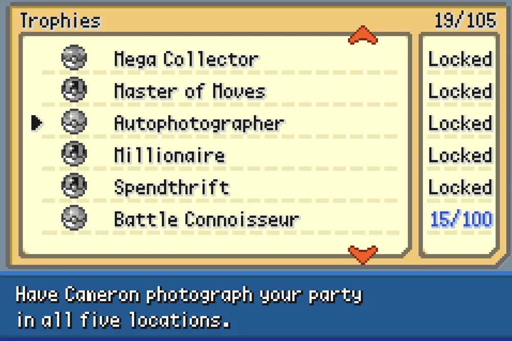 L'écran des trophées à débloquer dans SoulGold, l'un des ajouts du hack