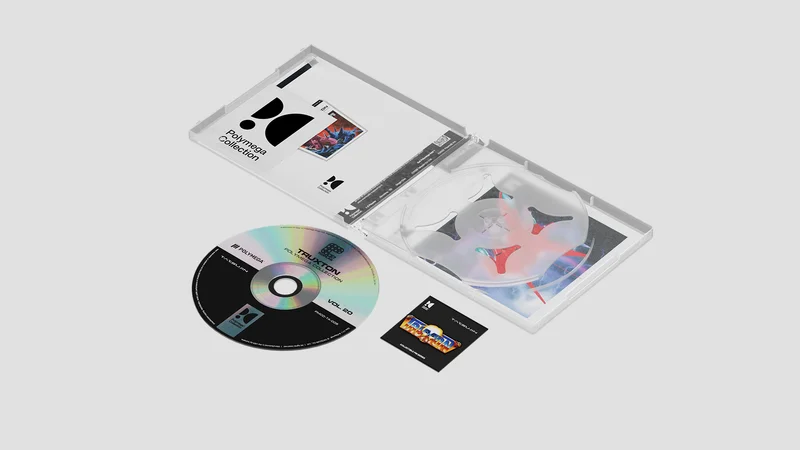 Contenu du coffret Polymega Collection Vol. 20 : disque, livret, autocollant et pin's