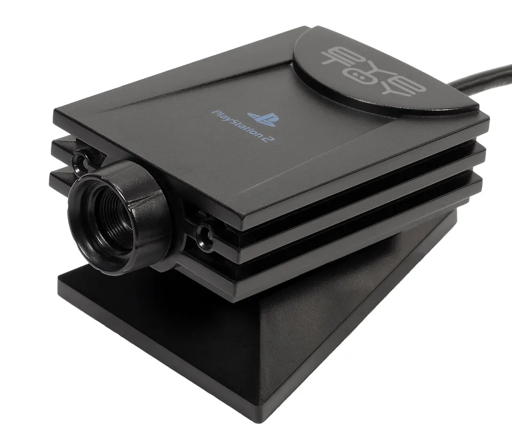 La caméra EyeToy posée sur une PlayStation 2