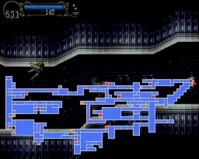 Capture de Castlevania: Symphony of the Night sur PlayStation : la carte du château inversé