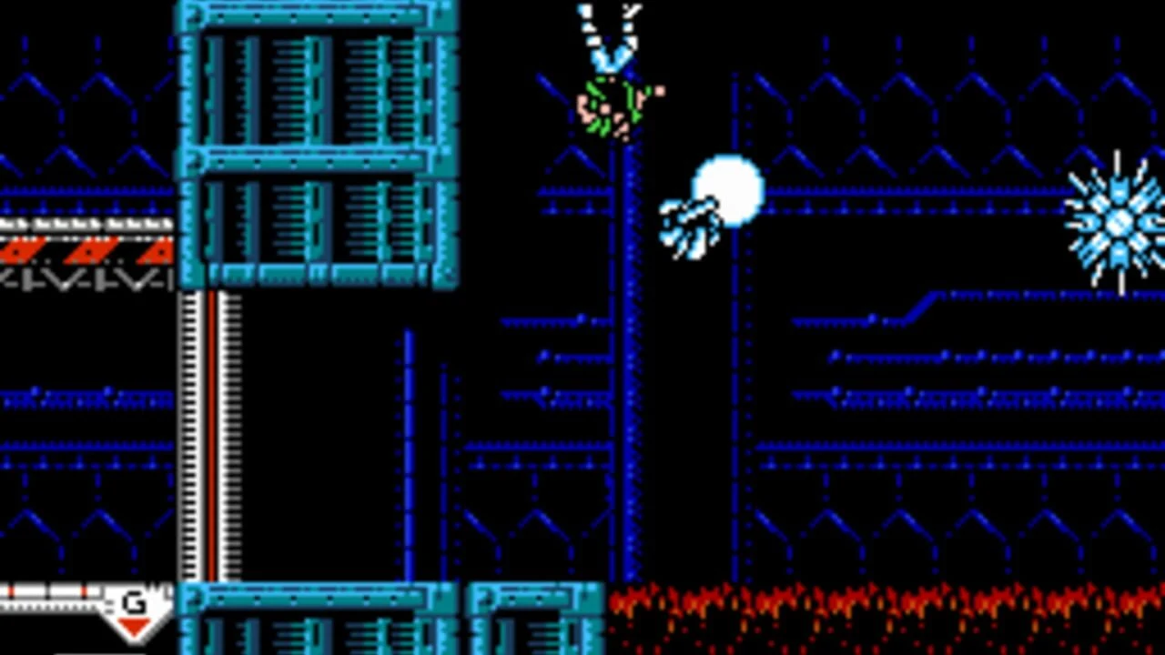 Capture d'écran du jeu Shatterhand sur NES, montrant le héros aux mains cybernétiques affrontant des ennemis dans un décor industriel