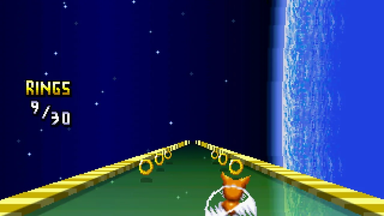 Capture de Sonic XG, une zone bonus en pseudo-3D avec des anneaux à collecter