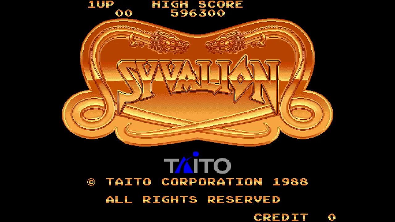 Écran-titre de Syvalion, borne Taito de 1988