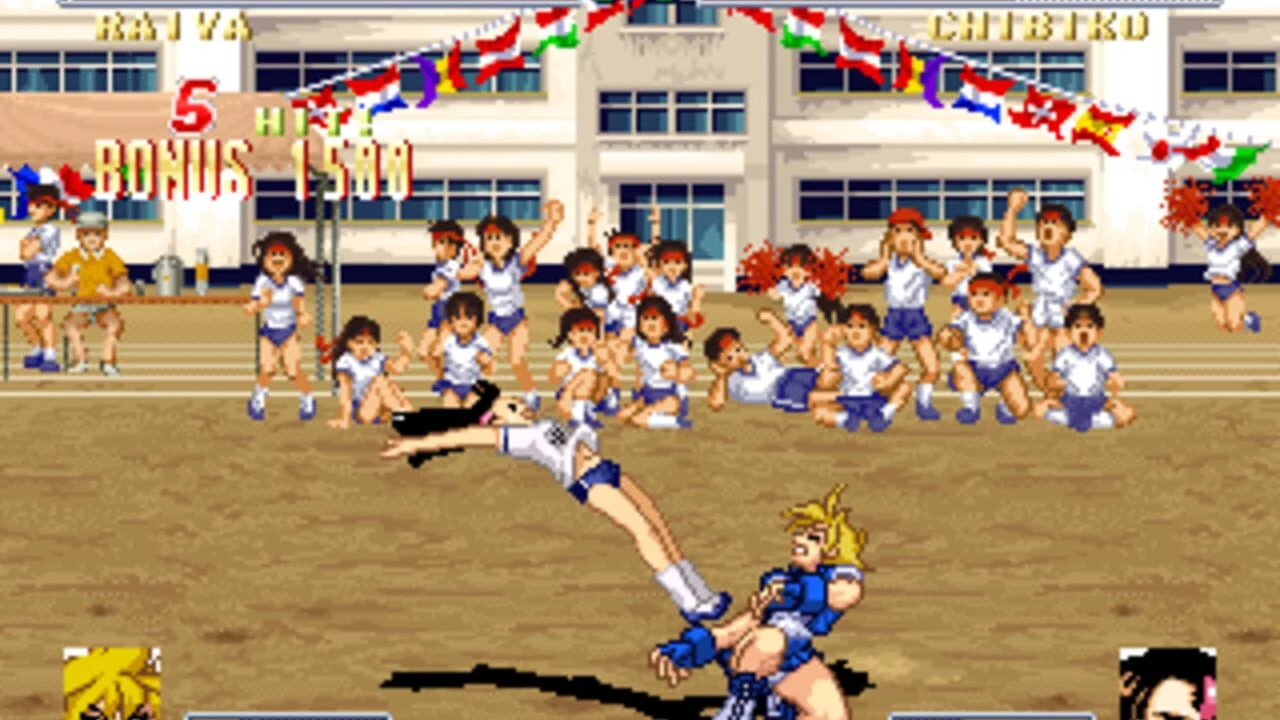 Capture de combat dans Touki Denshou Angel Eyes, montrant deux combattants du roster des Eight Angels
