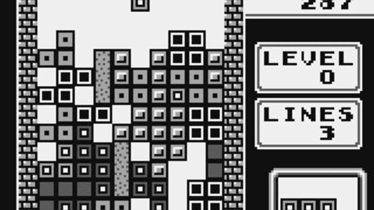 Capture de Tetris sur Game Boy : une partie au niveau 0