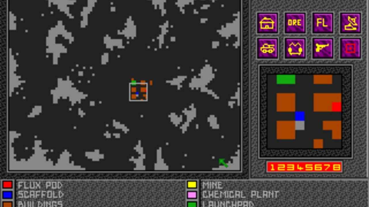 Capture du jeu de stratégie Utopia sur Super Nintendo, vue isométrique d'une colonie en construction