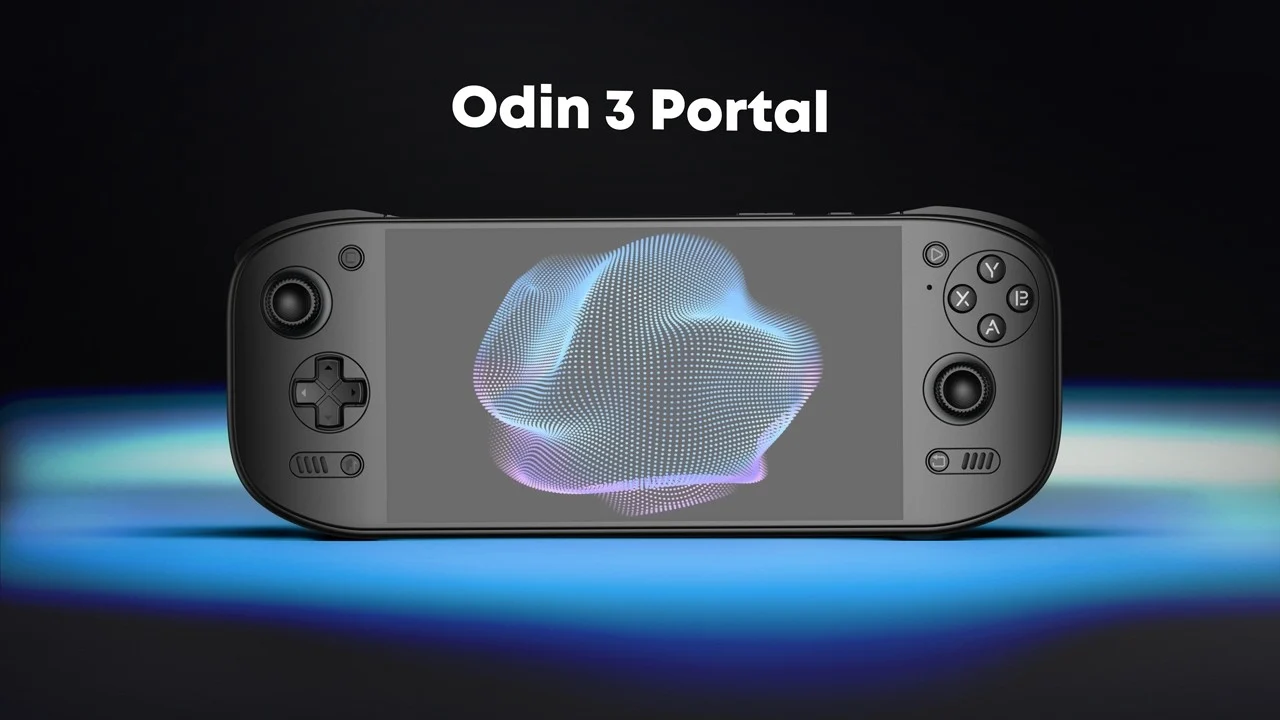 Vignette de la vidéo d'AYN : l'Odin 3 Portal noire sur fond sombre, sous son nom
