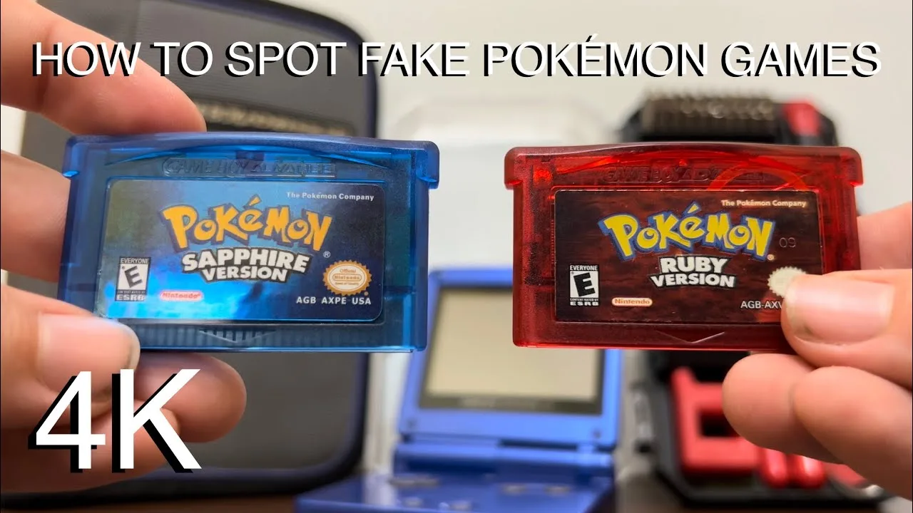 Comparaison entre une cartouche Pokémon GBA authentique et une contrefaçon