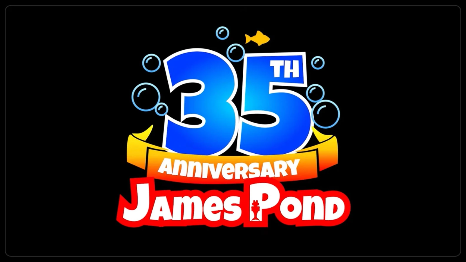 Image de la vidéo : logo de James Pond Legacy: The Pond Is Not Enough sur fond bleu, avec une mascotte en 3D du poisson-agent secret James Pond