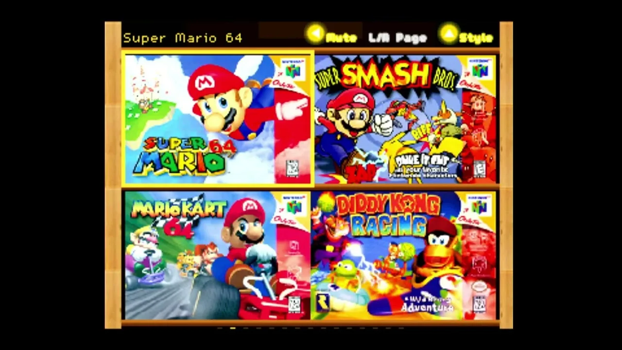 Démonstration de l'interface à jaquettes Retro Shelf 64 sur SummerCart 64