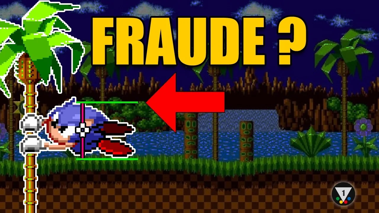 Capture de Sonic 1 sur Megadrive avec le mot FRAUDE en grand, tirée de la vignette de la vidéo de la chaîne Slot 1